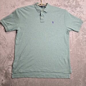 Vtg‎ Polo Ralph Lauren Mens Shirt Short Sleeve Sz L Heather Lime Grn Purple Pony